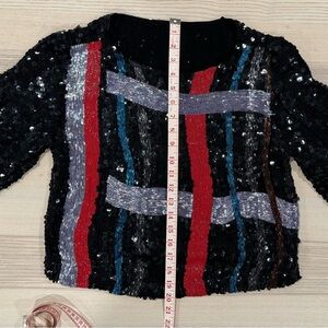 Lillie Rubin Sequin Blouse with Vibrant Stripes